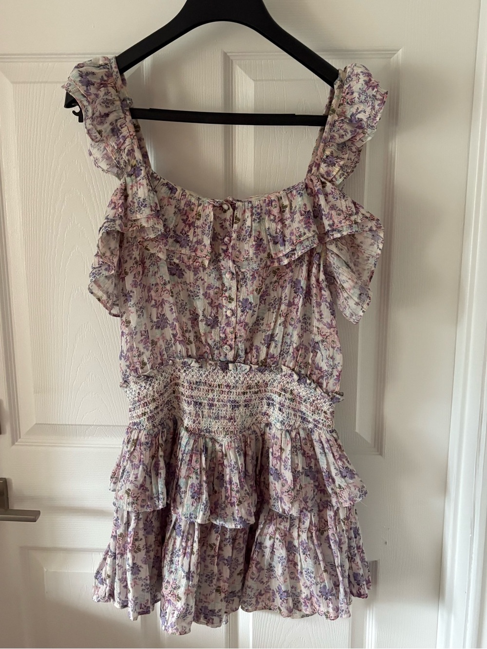 LoveShackFancy Lavender Floral Ruffle Mini Dress Size XS - Picture 3 of 6
